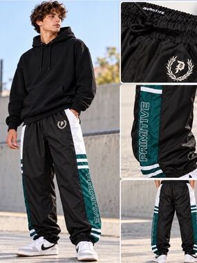 Primitive Black & Teal Panel Track Joggers MENS LARGE NEW WITH TAGS